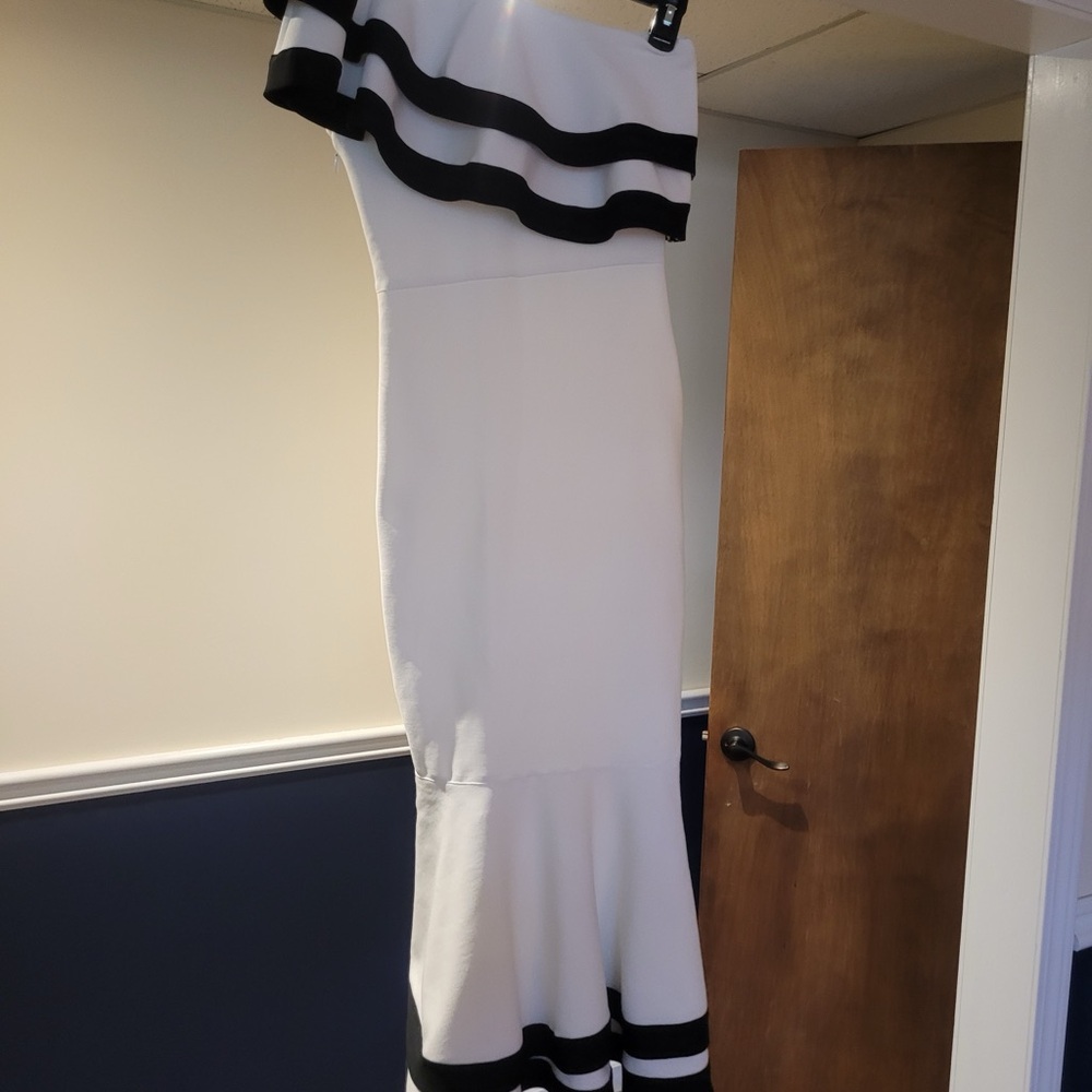 Elegant Off-Shoulder Black and White Dress